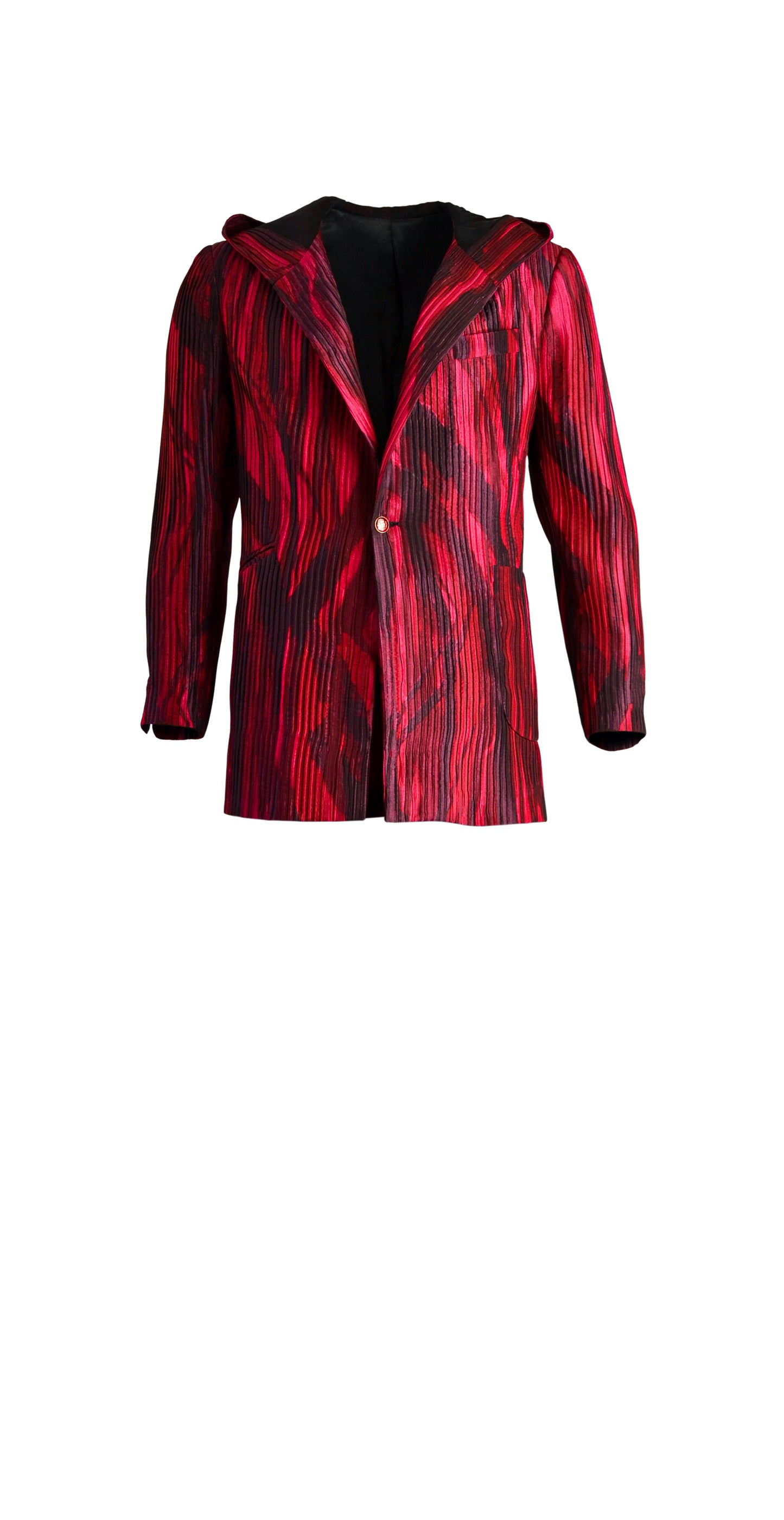 One of a Kind Pleated Silk Hooded Suit