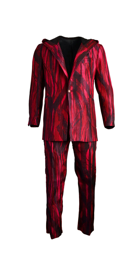 One of a Kind Pleated Silk Hooded Suit