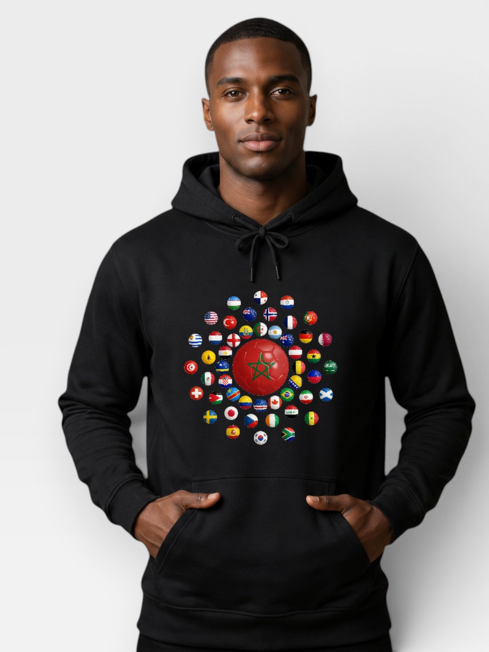 The 48 Collection: Morocco Globe Hoodie — Black