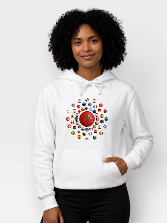 The 48 Collection: Morocco Globe Hoodie — White