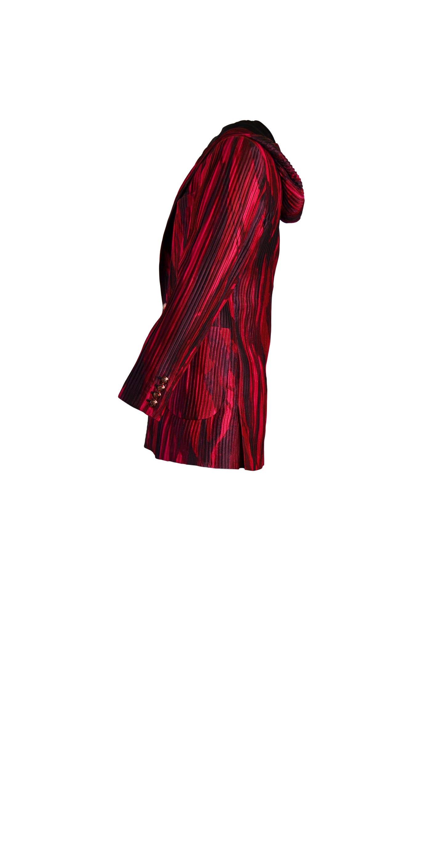 One of a Kind Pleated Silk Hooded Suit