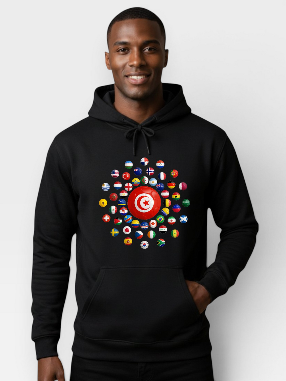 The 48 Collection: Tunisia Globe Hoodie — Black